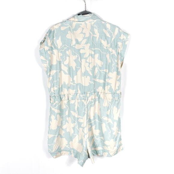 Tanya Taylor Skye Romper Blue Floral Collared Front Zip Linen Blend Sz XS‎ - Picture 10 of 12